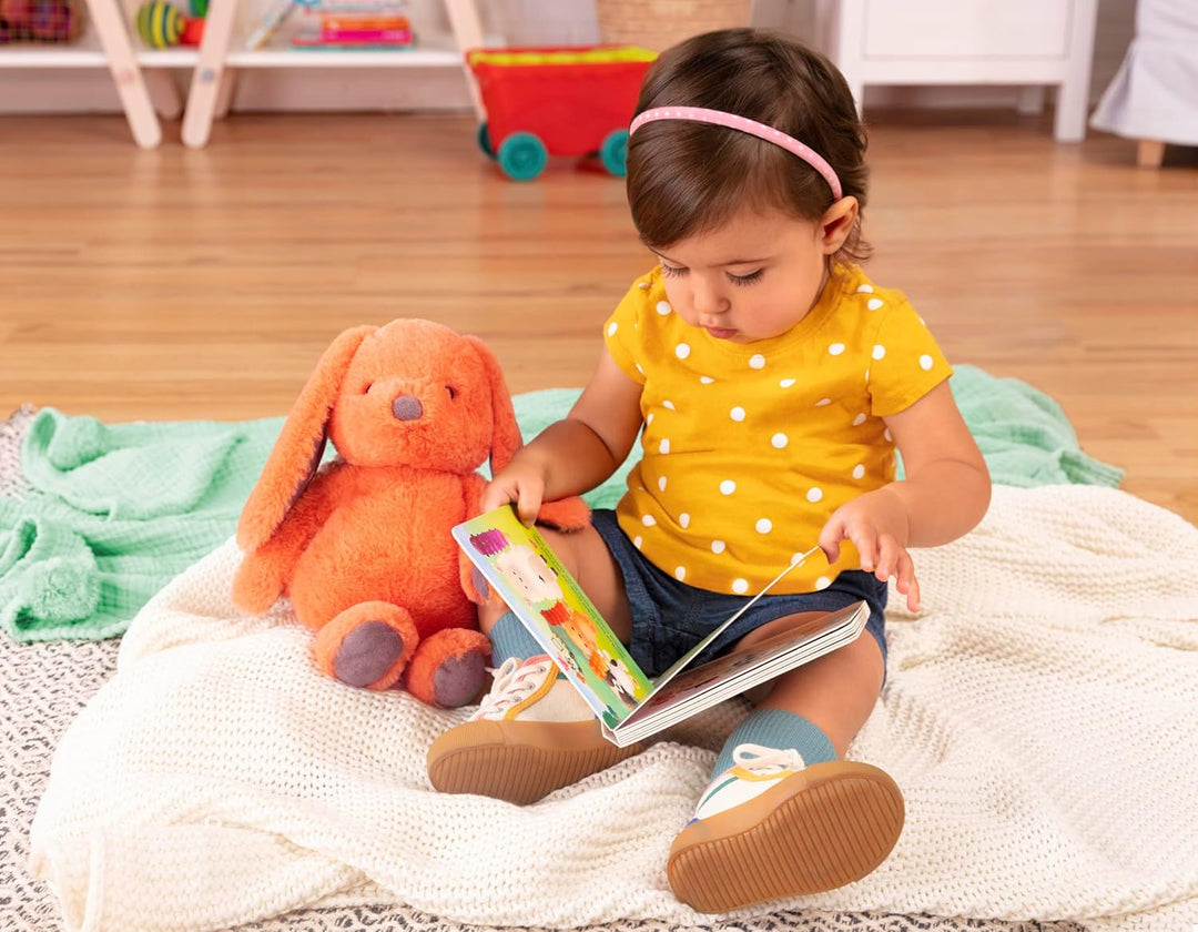 B. toys Kuscheltier Hase mit Bilderbuch – Superweich mit langen Ohren – Plüschtier orange, Baby und