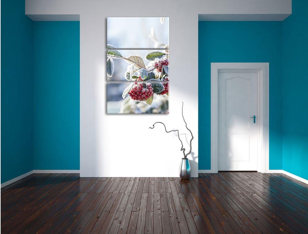 Pixxprint Vogelbeeren im Winter 3-Teiler Leinwandbild 120x80 Bild auf Leinwand