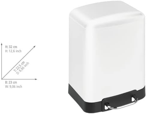 WENKO Treteimer Studio Easy-Close Weiss 6 L - Mülleimer mit Absenkautomatik Fassungsvermögen: 6 l, S