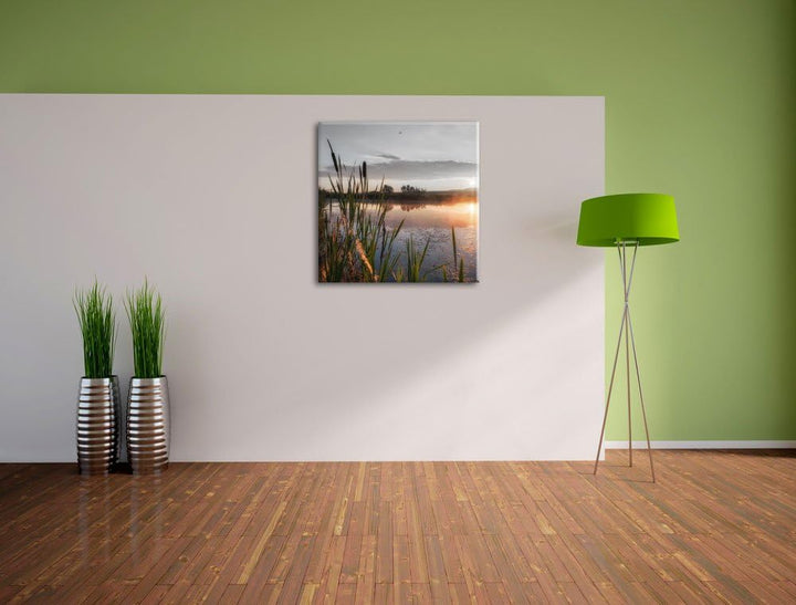 Pixxprint Sonniger Morgen am See als Leinwandbild Quadratisch/Grösse: 70x70 / Wandbild/Kunstdruck/fe