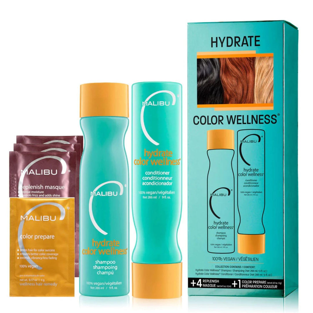 Malibu C Hydrate Color Wellness Kollektion (Shampoo 266ml + Conditioner 266ml + Color Lock Maske 4 x