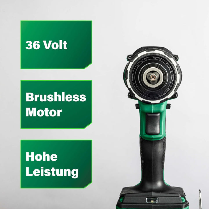 HIKOKI Akku Bohrschrauber DS36DCWRZ, Bohrfutterspannweite: 1,5-13 mm, (36V 2,5 Ah Akkus, Max. Festdr