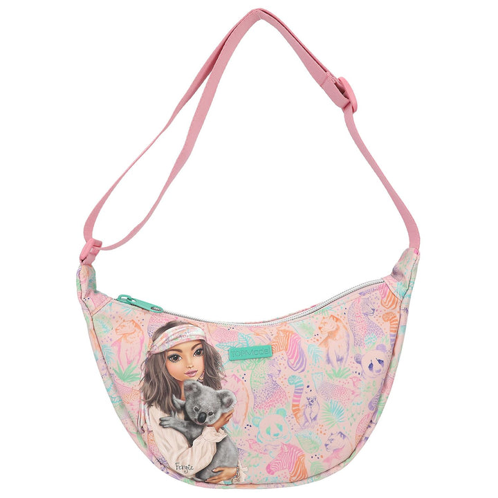 Depesche 12793 TOPModel Wild - Kleine Halbmond Umhängetasche in Rosa, mit Model Motiv und buntem Tie