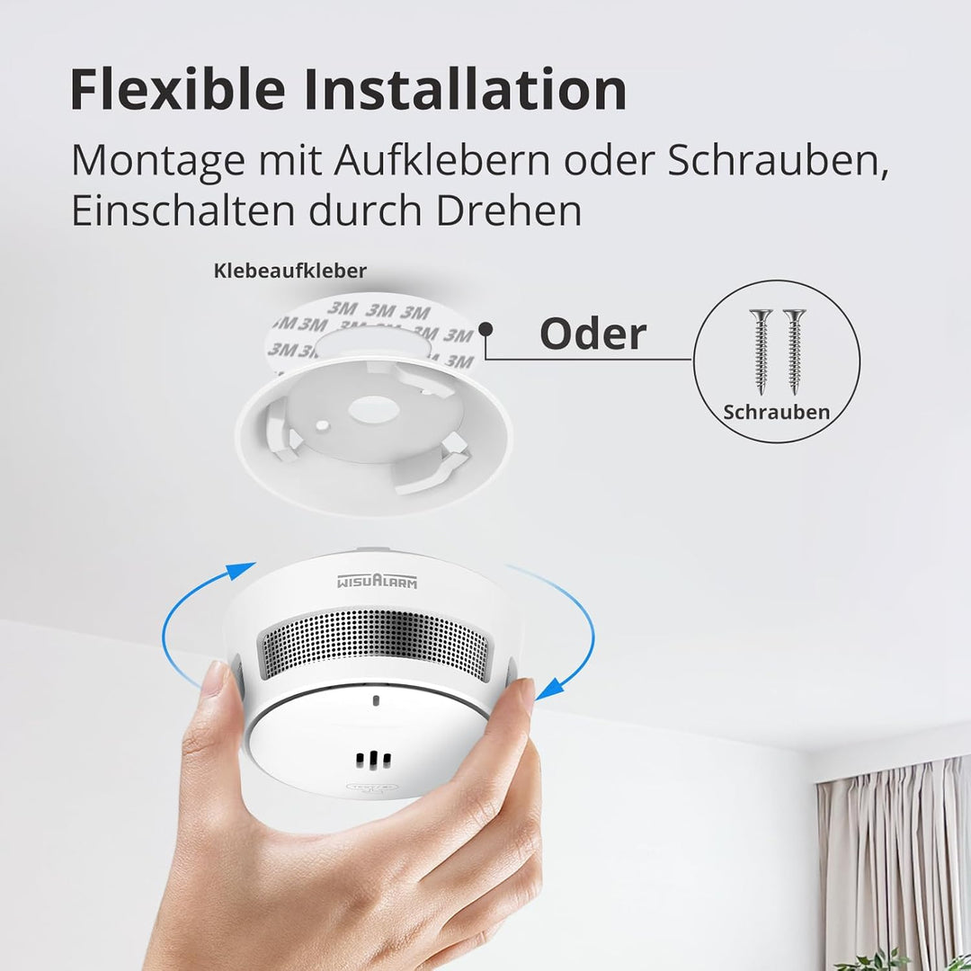 Rauchmelder, 10 Jahre Batterie, Rauchmelder für Zuhause, Feueralarm mit Stummschaltfunktion aus der