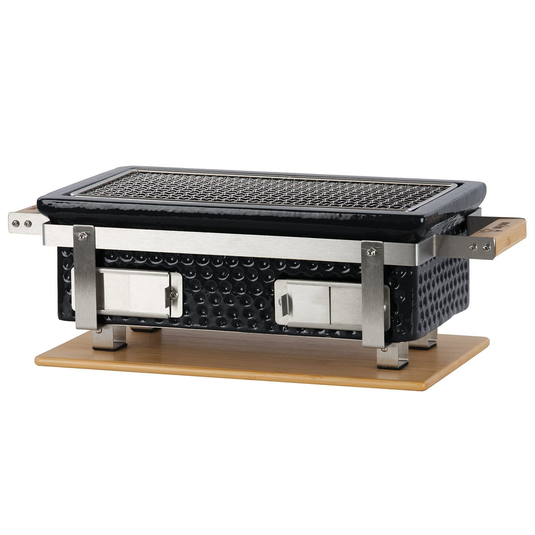 BBQ-Toro Keramik Tischgrill mit Holzunterlage | 50 x 23 x 17 cm | Hibachi Tischgrill ohne Strom | Sc