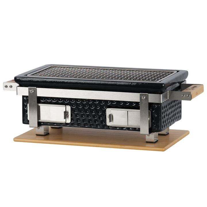 BBQ-Toro Keramik Tischgrill mit Holzunterlage | 50 x 23 x 17 cm | Hibachi Tischgrill ohne Strom | Sc