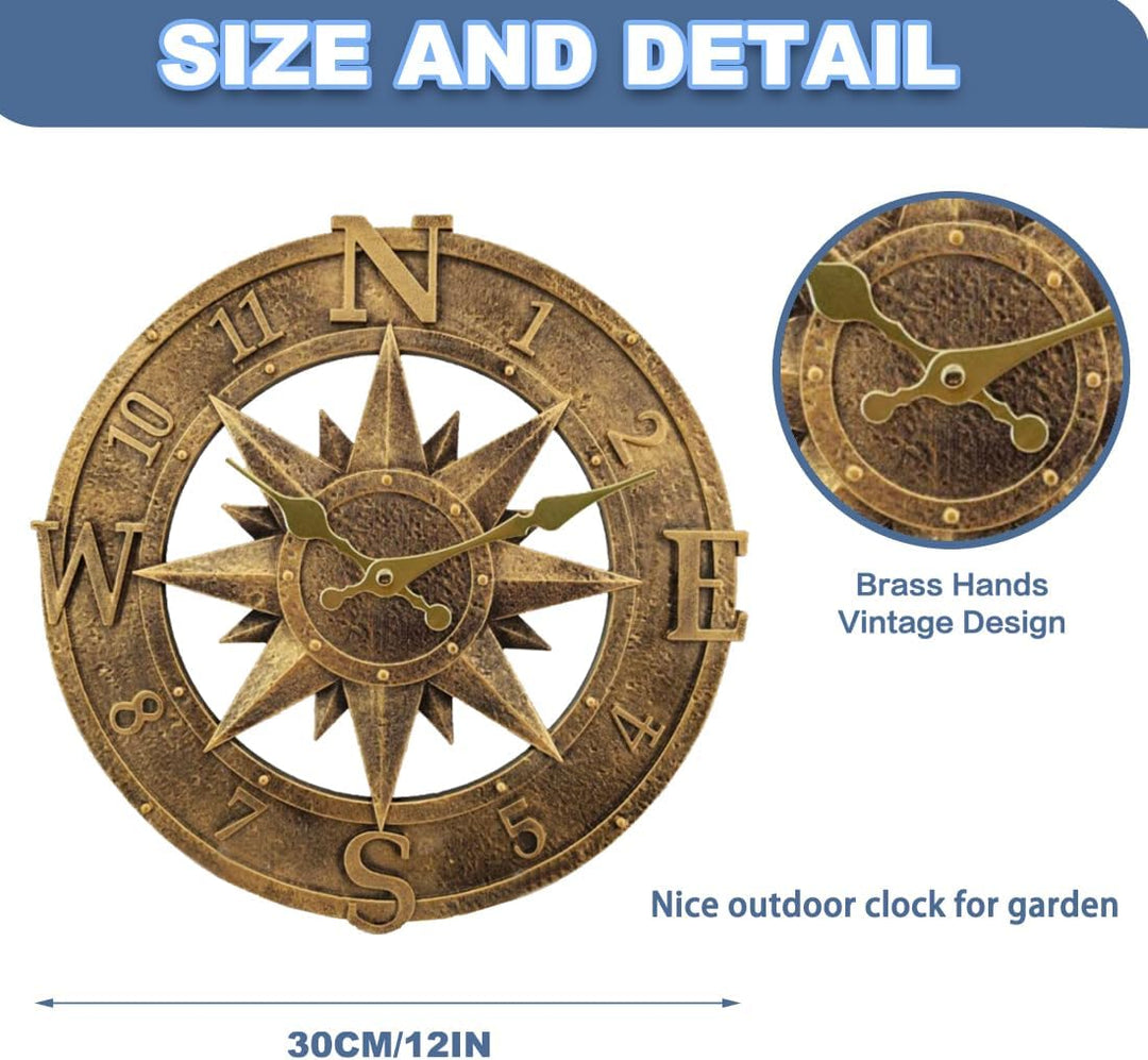 Outdoor Wanduhr 30 cm - Wasserdicht für Garten, Aussenbereich, Küche, Wohnzimmer - Industrial 3D Des