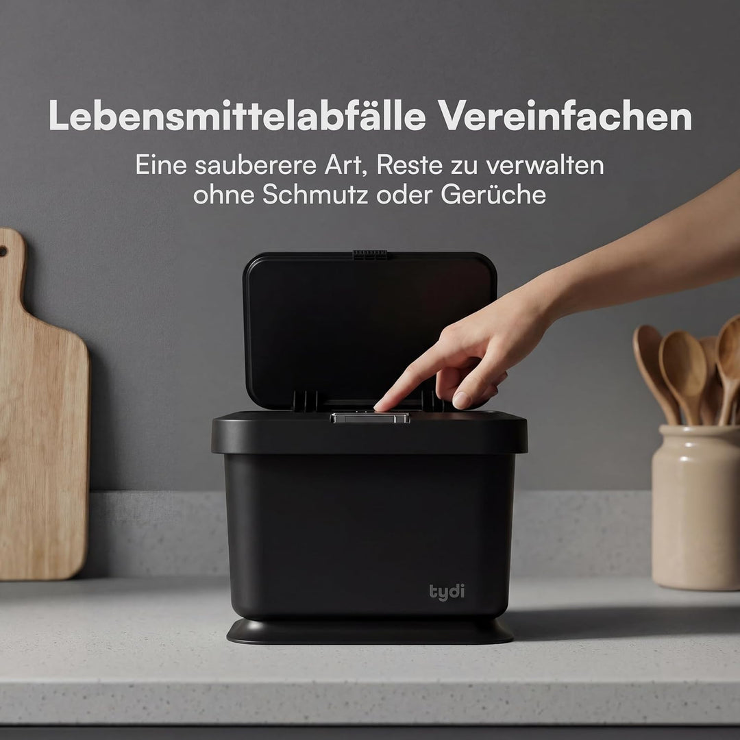 Tydi 4,5L Küchen-Biomüllbehälter mit Druckknopfdeckel - Komposteimer für die Küche - Rutschfester Bo