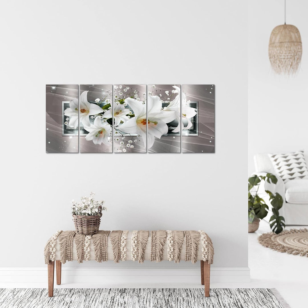 Runa Art Bild Blumen Lilien Wandbilder auf Vlies Leinwand 5 Teilig Wanddekoration Wohnzimmer Schlafz