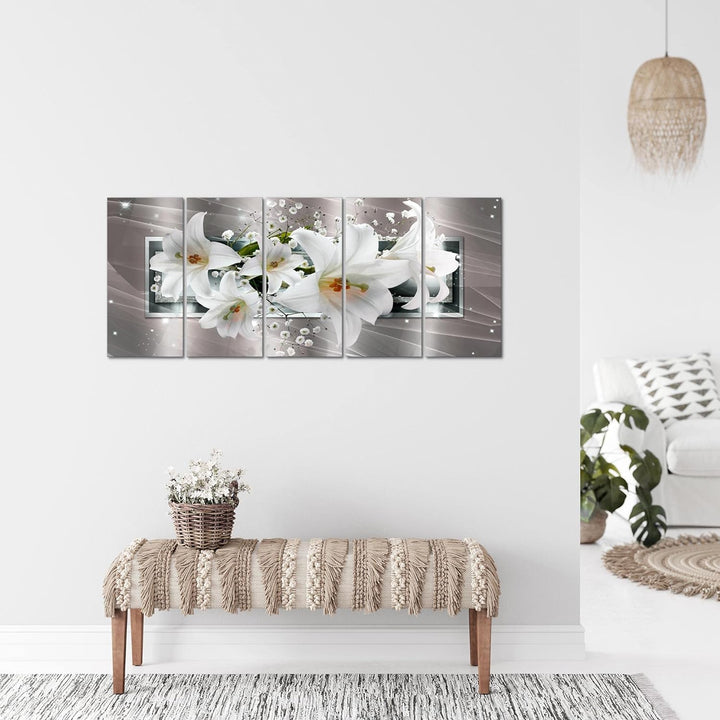 Runa Art Bild Blumen Lilien Wandbilder auf Vlies Leinwand 5 Teilig Wanddekoration Wohnzimmer Schlafz