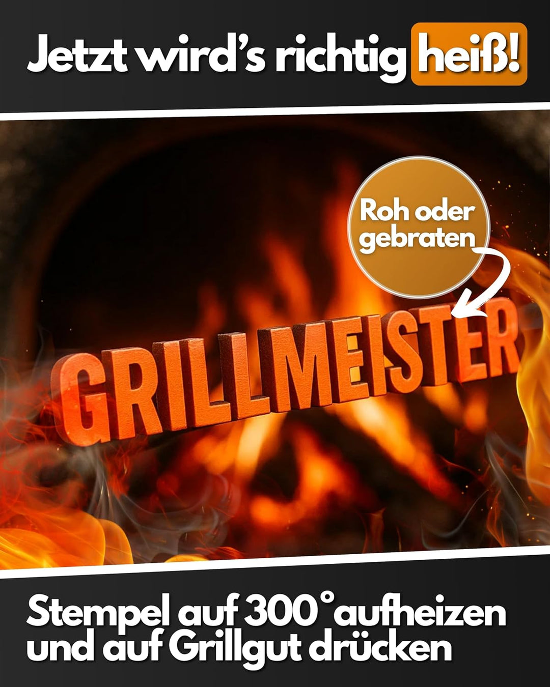 Feuerfest 123 Brennstempel mit Grillmeister-Motiv I 16,3 x 1,9 x 35 cm I Grill-Stempel aus robustem