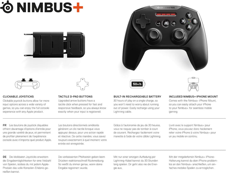SteelSeries Nimbus+ Wireless Gaming-Controller - Wiederaufladbar - für iPhone, iPad, iPod und Apple