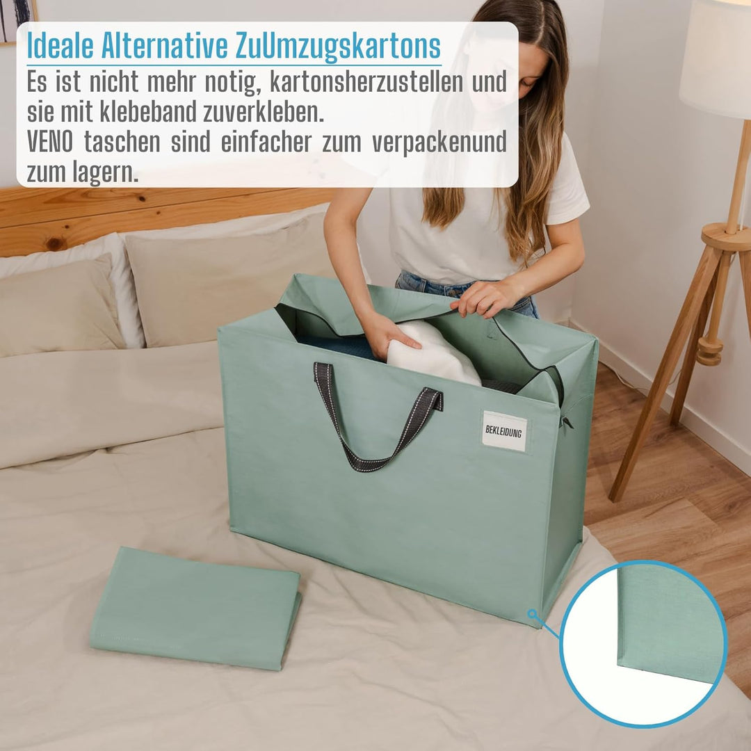 VENO 105 Liter Extra Gross Aufbewahrungstasche mit starke Griffe und Reissverschlüssen für Umzug, Au