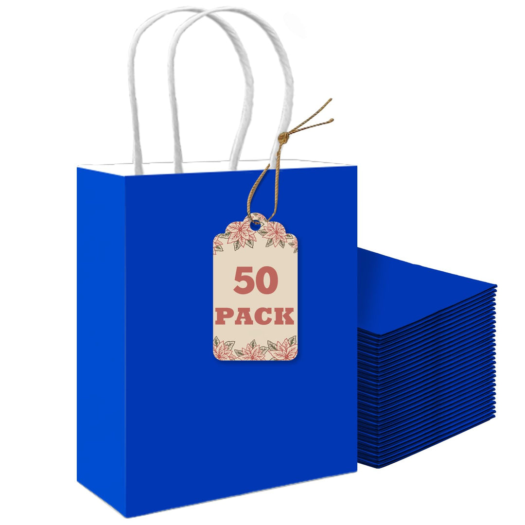 Gcardist 50 Stück Diamantblau Kleinei-Geschenktüten aus Papier mit Henkeln–8.3"×6"×3.15"-Tüten Klein