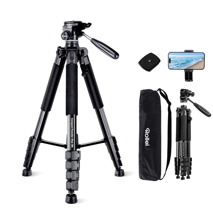 Rollei Compact Traveler Star S4, 188cm Kamera Stativ Leicht Kompakt aus Aluminium Fotostativ mit Kug