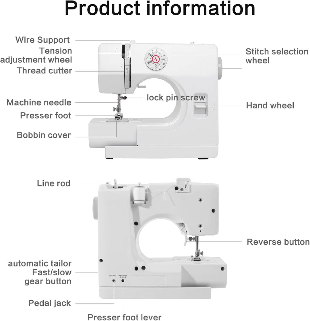 725 Nähmaschine, Elektrische Nähmaschine mit 12 Stichmuster, Elektronische Profi Haushaltsnähmaschin