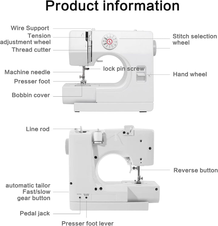 725 Nähmaschine, Elektrische Nähmaschine mit 12 Stichmuster, Elektronische Profi Haushaltsnähmaschin