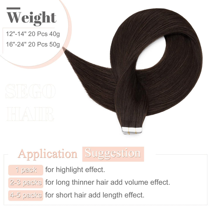 SEGO Echthaar Tape in Extensions Haarverlängerung Invisible Seamless Haarteile Skin Weft Menschenhaa