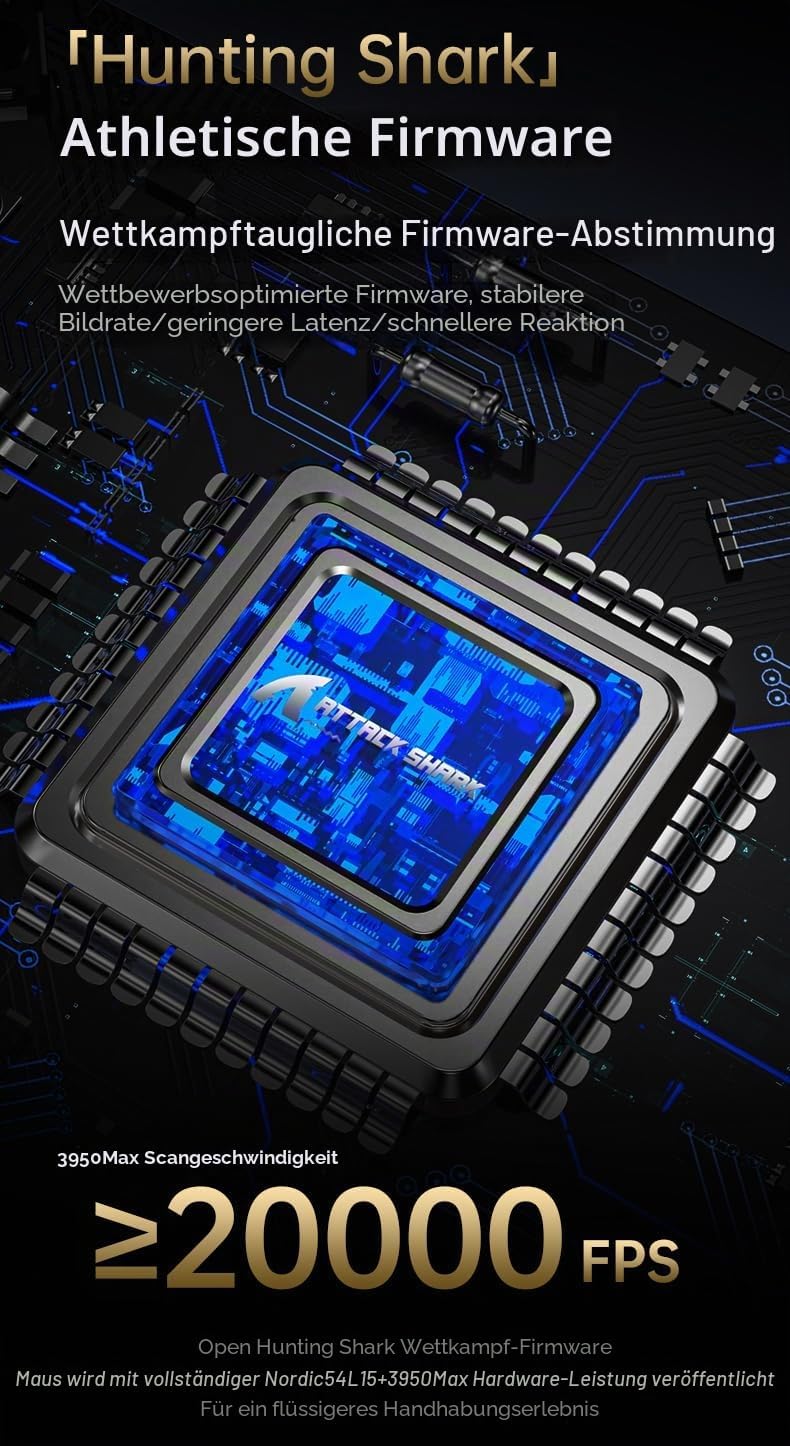 ATTACK SHARK X8 Serie Kabellose Gaming-Maus, 55–65 g Superleicht, PixArt PAW3395/3950 Sensor, BT/2.4