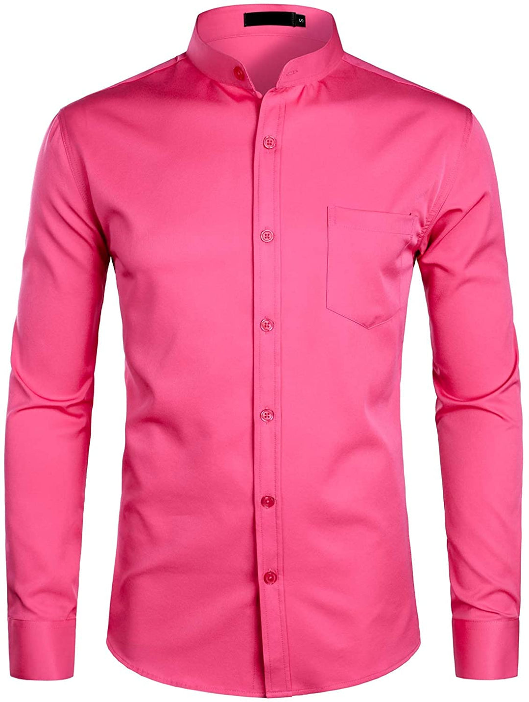 PARKLEES Herren Grandad-Kragen Slim Fit Langarm Casual Button Down Kleid Shirts mit Tasche M Desert