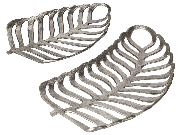 Dekoschale Aluminium Monstera Blätter 2er Set Schmuck Tablett in Silber Amnisos