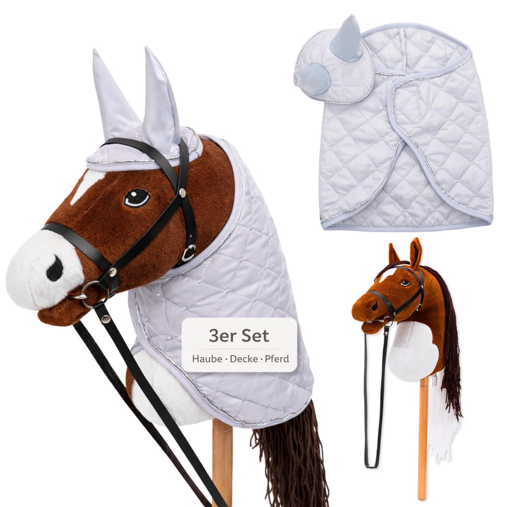 Hobby Horse Set – Grosses Steckenpferd für Kinder mit Decke & Fliegenhaube | Komplettes Hobby Horsin