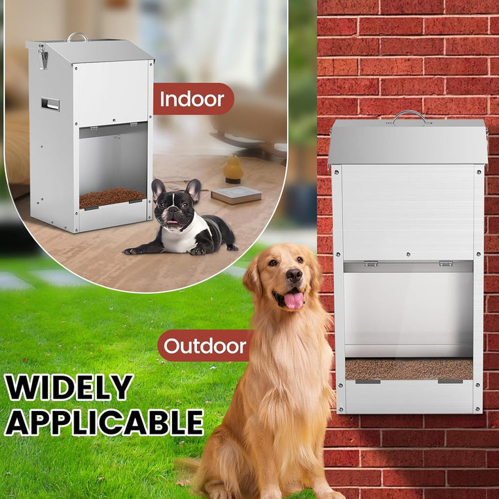 Automatische Hundefütterung 25lbs Grosse Kapazität Edelstahl im Freien und Innenbereich Schwerkraft