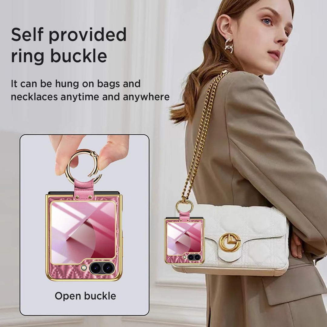 Miimall Lederhülle Kompatibel mit Samsung Galaxy Z Flip 6/Flip7 FE Hülle mit Kameraschutz+Ring Ständ