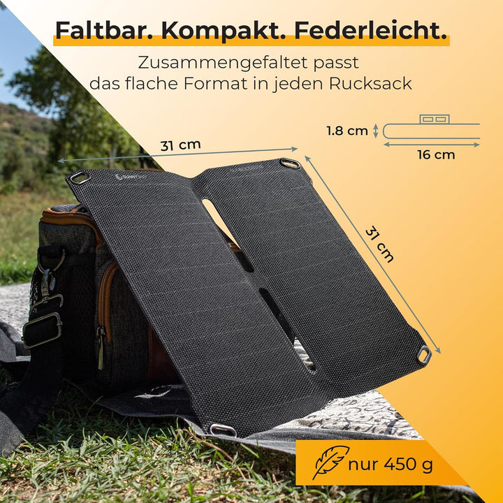 Sunnybag SUNBOOSTER 14 | Tragbares Solarladegerät mit 14 Watt | Faltbar, effizient, wasserfest | 2 U