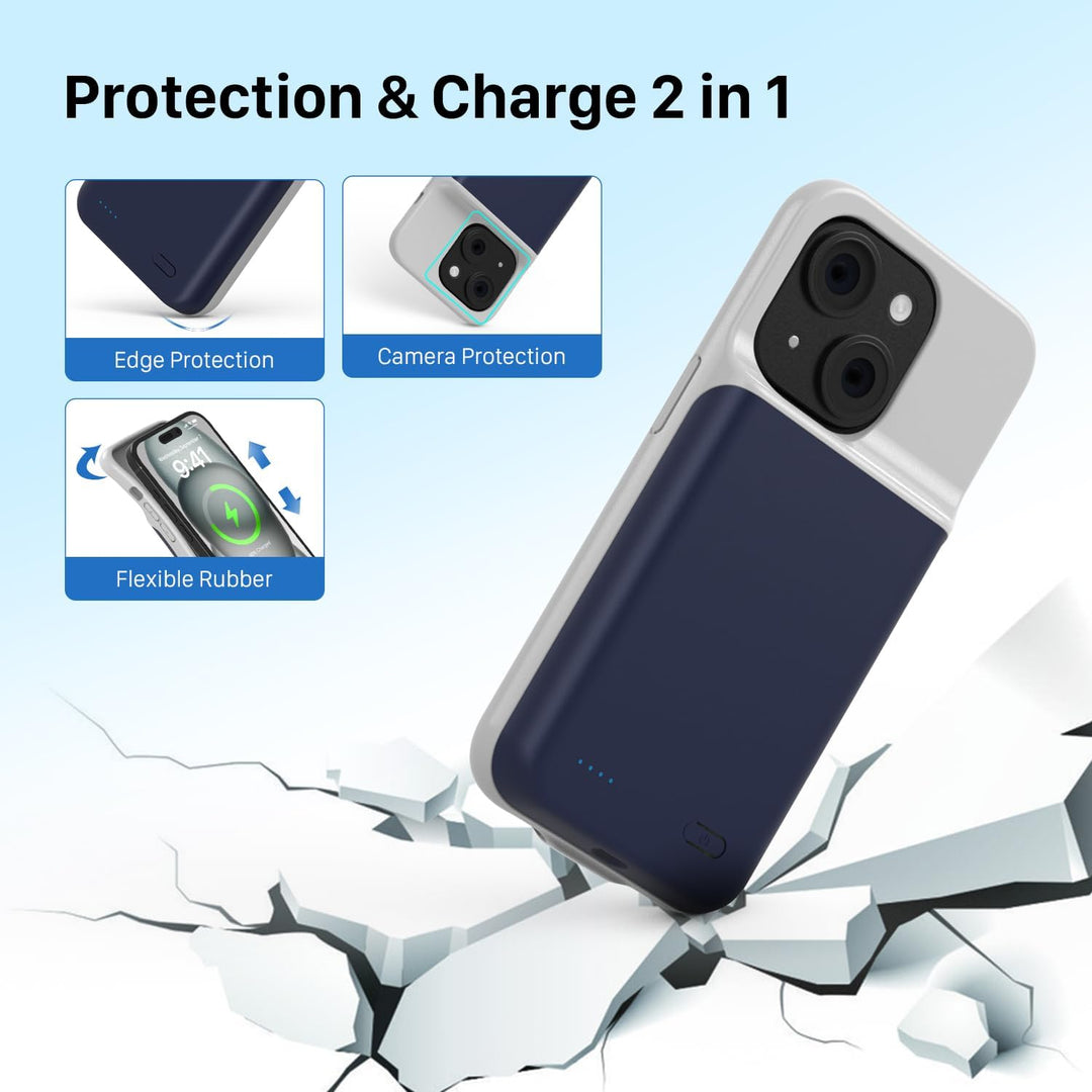 TQTHL Akkuhülle für iPhone 15 Plus, [ 6800mAh ] Zusatzakku Ladehülle Akku hülle Handyhülle,wiederauf