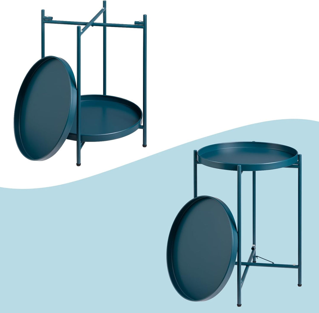 HollyHOME Runder Beistelltisch, 2 Ebenen Beistelltisch Metalltablett, Snacktisch, Couchtisch, Teetis
