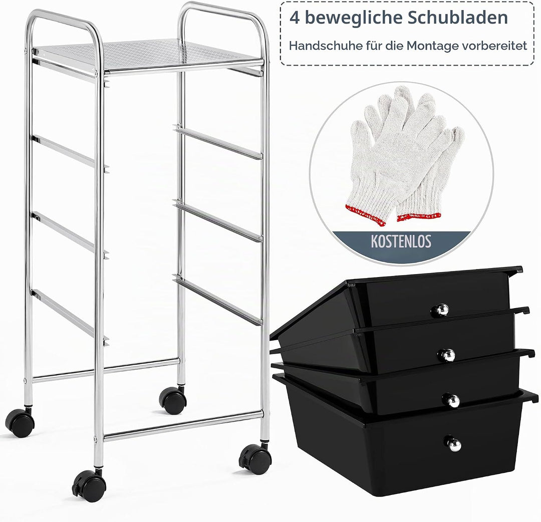 Yaheetech Küchewagen Rollwagen inkl. 4 Schubladen Allzweckwagen Küchen Organizer Servierwagen Trolle
