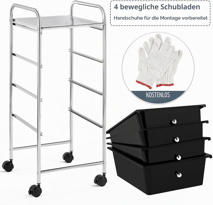 Yaheetech Küchewagen Rollwagen inkl. 4 Schubladen Allzweckwagen Küchen Organizer Servierwagen Trolle