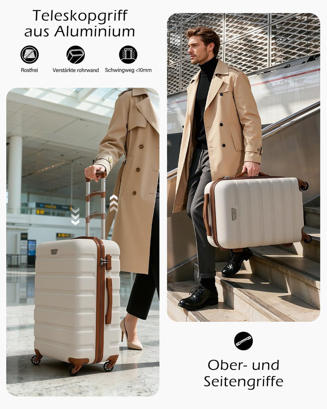 COOLIFE Handgepäck Koffer für EasyJet, 56cm M, PC+ABS, Hartschale, Leicht Robuster, Reisekoffer mit