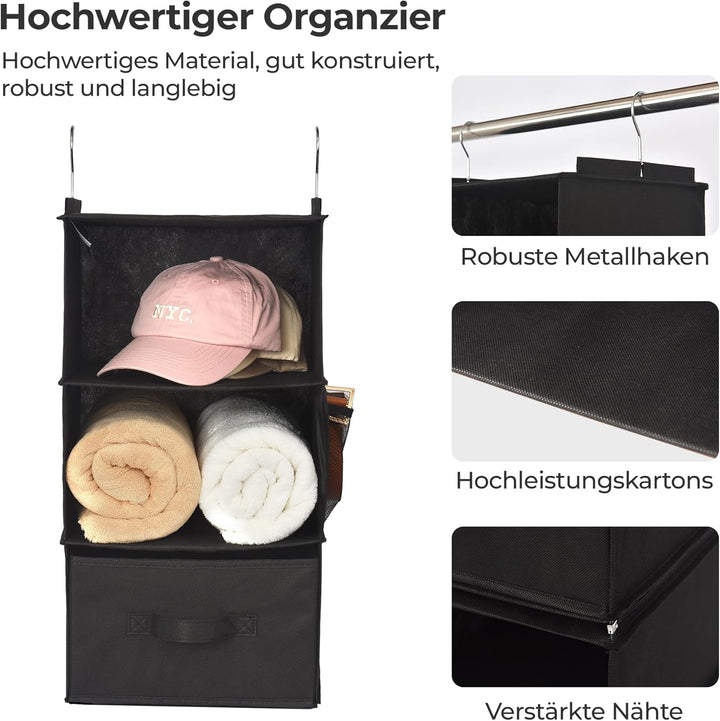 GRANNY SAYS Hängeorganizer Schrank, 1 Stück Hängeregal Stoff mit Schubladen, Schwarz Hängeaufbewahru