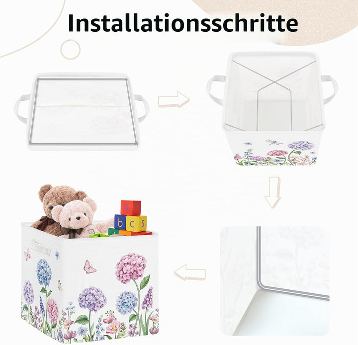 Clastyle 3 Stück Wildblumen Frauen Aufbewahrungsbox Stoff für Kallax Faltbar Aufbewahrungskorb Klein