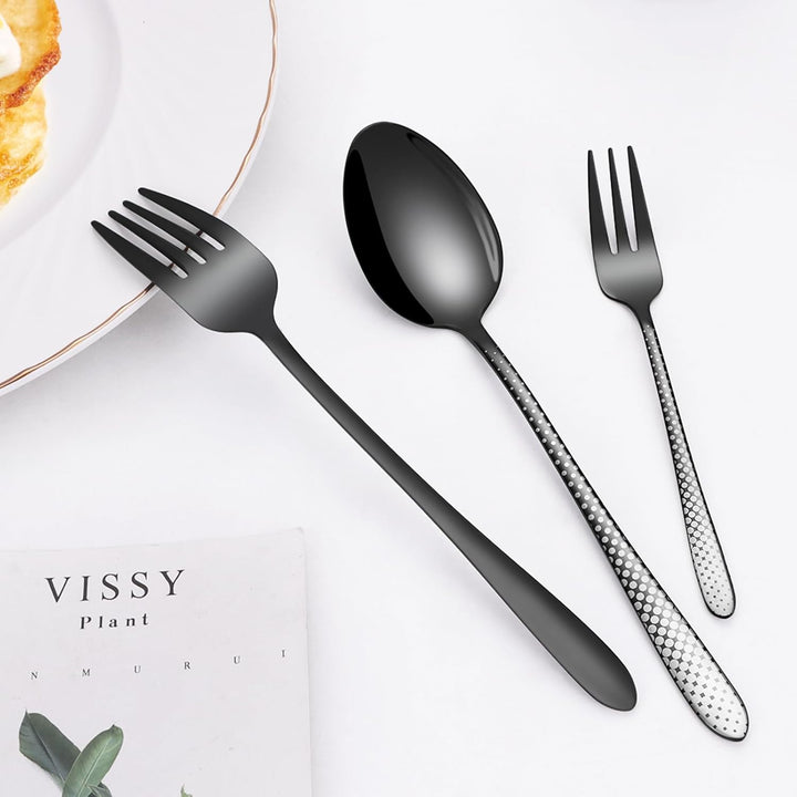 Besteck Set Schwarz 6 Personen, HONKKU 30 Teilig Edelstahl Besteckset, Essbesteck mit Einzigartiges