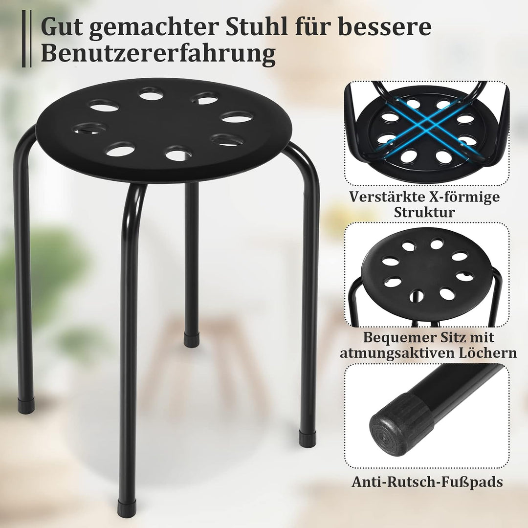 COSTWAY Stapelhocker 6er Set, stapelbare Metallhocker, Esszimmerhocker, Hocker für Zuhause, Büro, Kl