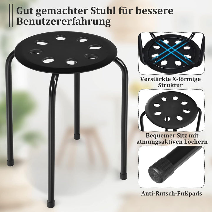COSTWAY Stapelhocker 6er Set, stapelbare Metallhocker, Esszimmerhocker, Hocker für Zuhause, Büro, Kl