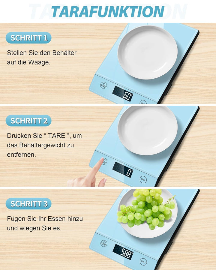 Küchenwaage Digital 10KG Küchenwaagen Glas Digitale Waage Elektronische Haushaltswaage zum Backen, T