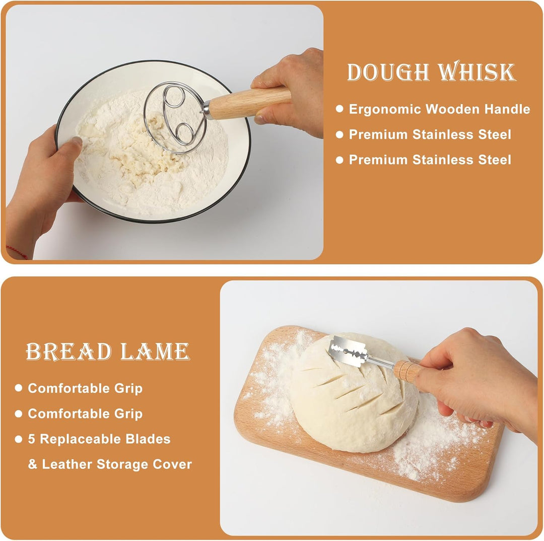 10 Stück Gärkorb Brot Set, 23cm Rund + 25cm Oval Brot Gärkorb,Gärkörbchen zum Brotbacken,Handgefloch