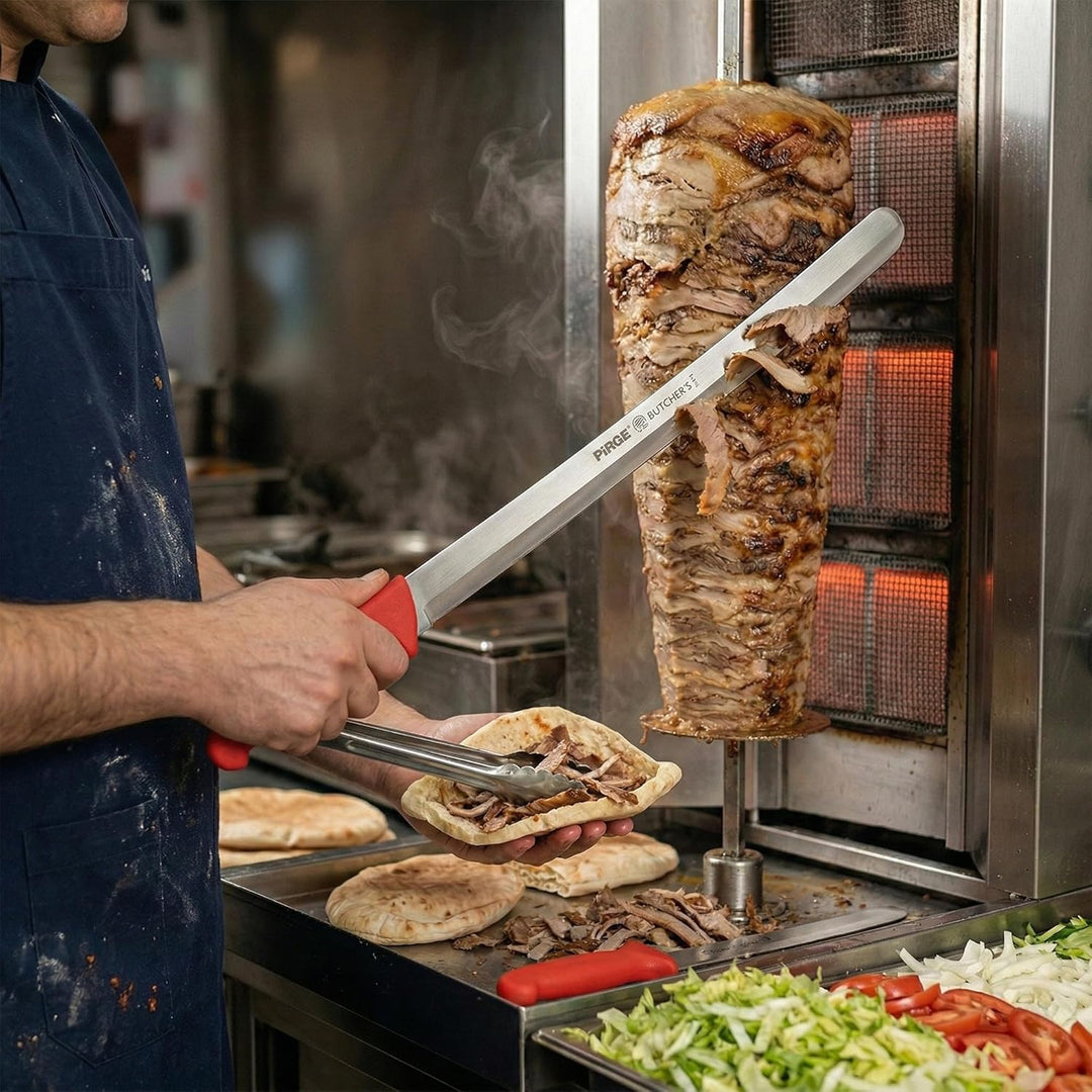 Pirge Butcher's Dönermesser 50 cm Rot - Aufschnittmesser - Schärfstes Döner Langmesser - Schneidemes