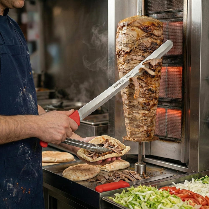 Pirge Butcher's Dönermesser 50 cm Rot - Aufschnittmesser - Schärfstes Döner Langmesser - Schneidemes