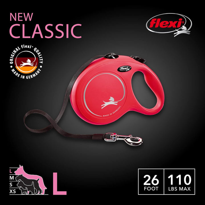 Flexi Classic Tape einziehbare Leine, Rot, Grösse L / 66 m rot Large, 26 ft, rot Large, 26 ft