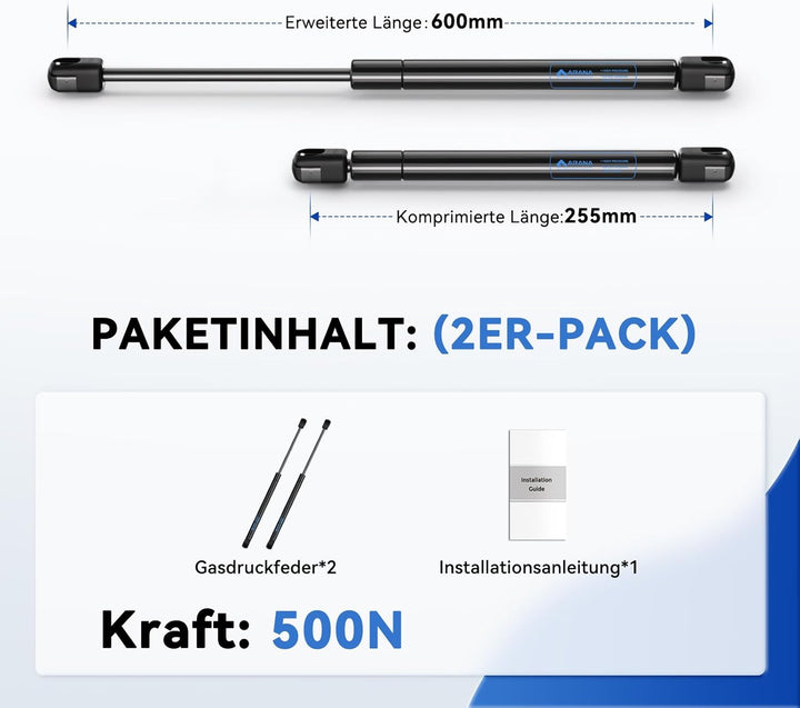 ARANA 600MM 500N Gasdruckfeder, 51KG Gasfeder Gasdruckdämpfer Hydraulisch Halterung Für Wohnmobile S