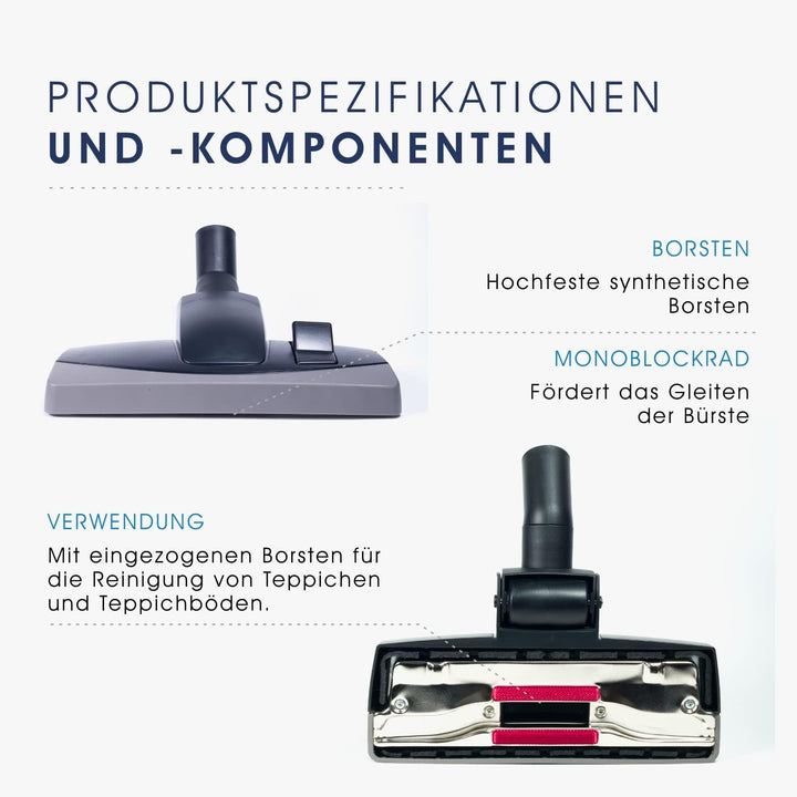vacuplanet Kombibürste Teppich-Hartboden Deluxe für Zentralstaubsauger Durchmesser ø32mm - für Böden