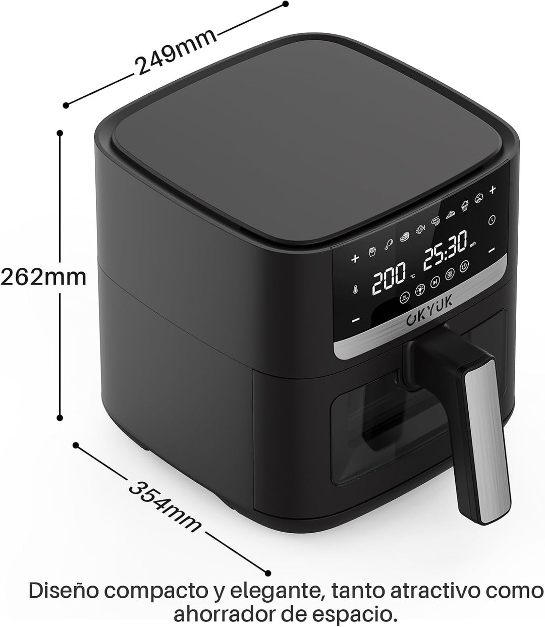OKYUK Heissluftfritteuse 6L Airfryer XL - 1200W Friteuse ohne Öl mit Metall-Innenraum | Heissluftfri