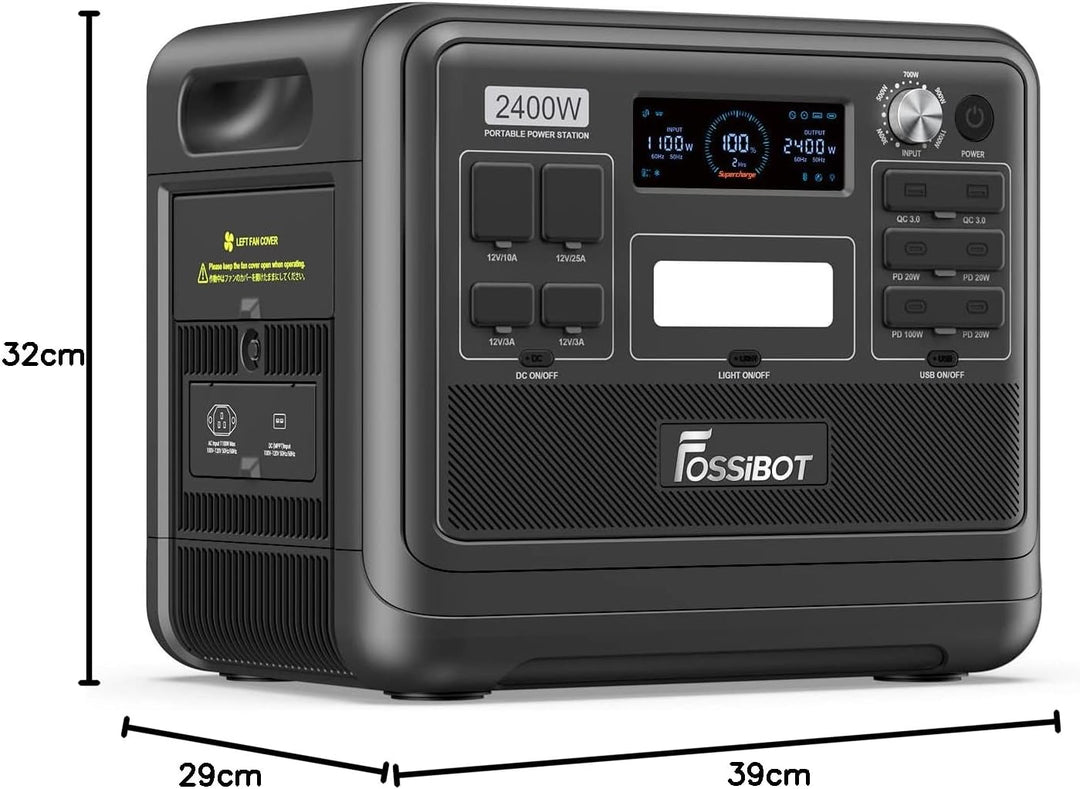 FOSSIBOT F2400 Tragbare Powerstation mit Trolley, 2048Wh LiFePO4 Solargenerator, 3 x 240V AC Ausgäng