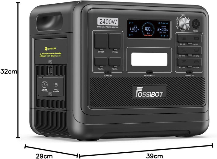 FOSSIBOT F2400 Tragbare Powerstation mit Trolley, 2048Wh LiFePO4 Solargenerator, 3 x 240V AC Ausgäng