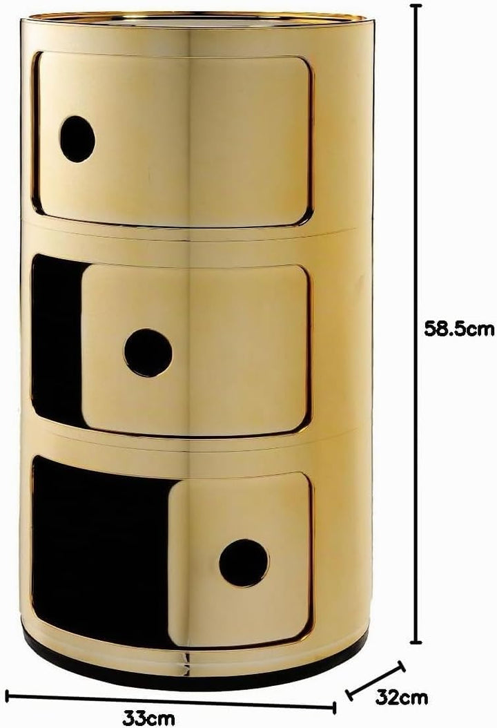 Kartell Componibili, 3 Elements, Gold, Runde Basis 3-fächer Gold, 3-fächer Gold